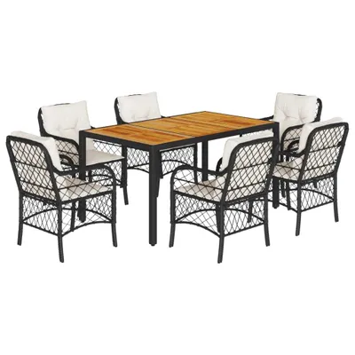 Produktbild von 7-tlg. Garten-Essgruppe mit Kissen Schwarz Poly Rattan