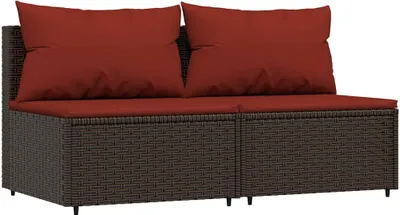 Produktbild von vidaXL Garten-Mittelsofas mit Kissen 2 Stk. Braun Poly Rattan