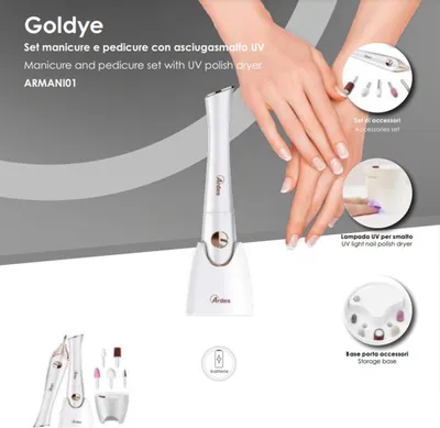 Immagine prodotto di Set Manicure e Pedicure Ardes Goldye ARMANI01 con Asciugasmalto UV Bianco