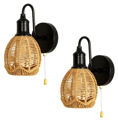 Produktbild von Set aus 2 Rattan-Wandlampen mit Schalter für Innenräume