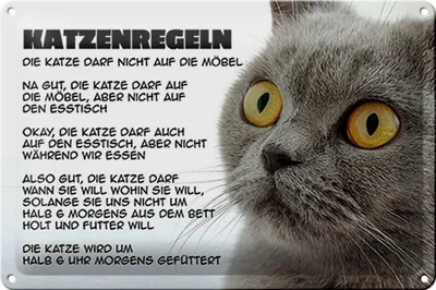 Produktbild von Blechschild Spruch 30x20cm Katzenregeln Katze darf nicht