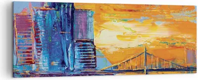 Produktbild von Bild auf Leinwand - Leinwandbild - Einteilig - Stadt Brücke pastos - 140x50cm - Wand Bild - Wanddeko - Wandbilder - Leinwanddruck - Bilder - Wanddekoration - Leinwand bilder - Wandbild - AB140x50-4392