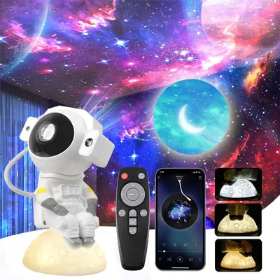 Image de Astronaute Ciel étoilé Projecteur d'étoiles Lumière de nuit Nébuleuse-Galaxie Lampe LED Haut-parleur musical Projecteur de lumière lunaire Chambre Décoration Cadeau