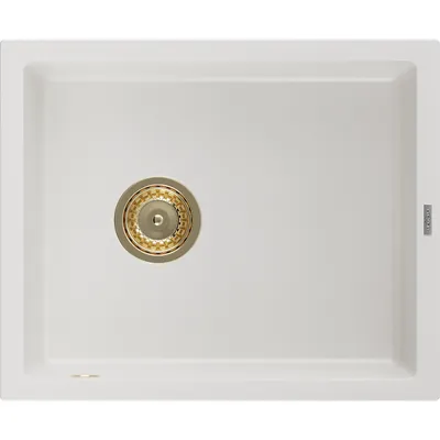 Obrázek produktu pro Mexen Pedro 1-miskový granitový dřez 560 x 460 mm, Bílá, sifon Zlatá - 6508561000-20-G