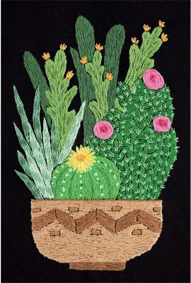 Productafbeelding van Panna Plattstichset "Kakteen in een pot", 12,5x17 cm, met voorgemarkeerd borduurpatroon