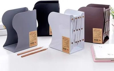 Produktbild von Metall-Buchstützen - Buchhalter Organizer - Büroreinigung - Verstellbar ausziehbar - 10 bis 50cm - Grau