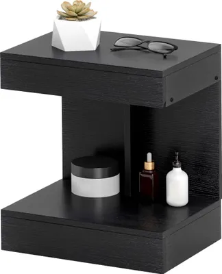 Produktbild von Moderner Nachttisch mit Schublade und Ablagefach, Beistelltisch mit Regal für Wohnzimmer und Schlafzimmer, Schwarz