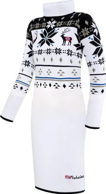 Produktbild von Nebulus Norweger Strickkleid HIGH Damen, knielang , vielseitig , P6200 - Damen, weiß-schwarz, L/40