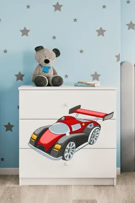 Produktbild von Kinderkommode mit Schubladen Rennwagen in der Farbe Weiß Babydreams