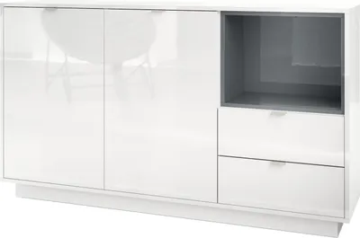 Produktbild von Vladon Sideboard Kommode Metro,  Germany, Korpus in Weiß Hochglanz / Fronten in Weiß Hochglanz mit Einsatz in Grau Hochglanz