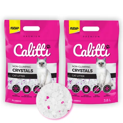 Obrázek produktu pro Calitti - Silikátové stelivo pro kočky | Antibakteriální písek pro kočky | Sada 2 ks 2 x 3,8 l = 7,6 l