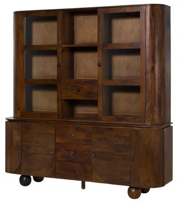 Produktbild von MASSIVMOEBEL24 Buffet Mango 204x50x210 dunkelbraun lackiert / Marmor schwarz FLORENZ #225