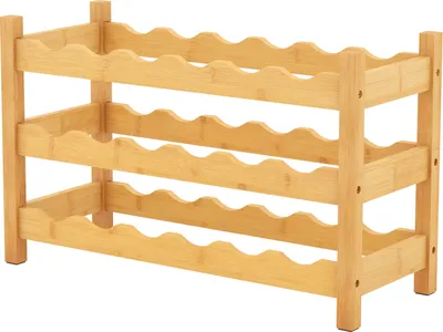 Produktbild von COSTWAY 3 Ebenen Weinregal für 18 Flasche, Weinständer Bambus mit Wellenfächern, Flaschenregal Flaschenständer Weinhalter 62x24x38cm Natur