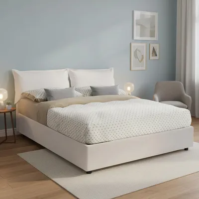 Produktbild von Doppelbett Dikone, Containerbett mit Kunstlederbezug, 100% Italy, Frontöffnung, inklusive Matratze 140x190 cm, Weiß