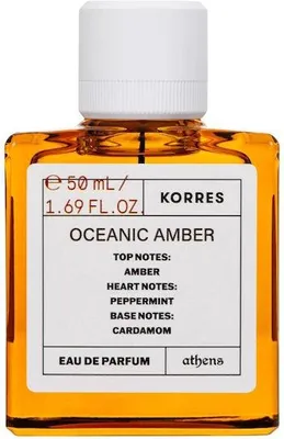 A bottle of Korres Oceanic Amber Eau de Parfum.