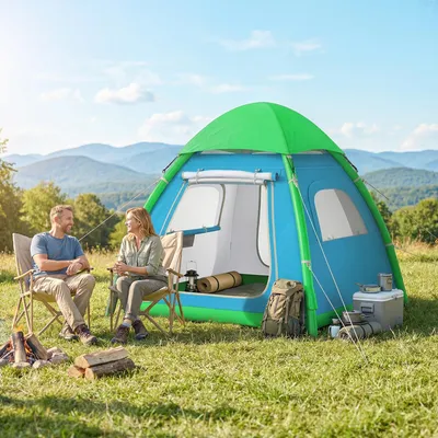 Produktbild von SUGIFT Aufblasbares Zelt 3 Personen, Luftzelt Schnellaufbau Oxfordstoff TPU, Campingzelt Hellblau, mit Luftpumpe | 220x220x200 cm | 4,7 kg