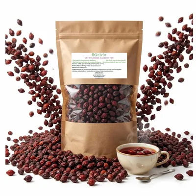 Produktbild von Hagebutten getrocknet ganz 2 kg (2 x 1 kg) – ungeschwefelt, glutenfrei – für Hagebuttentee und Aufgüsse
