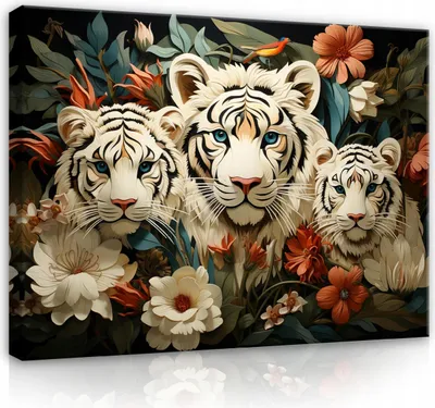 Produktbild von Leinwandbilder Tiger Tiere Blumen Abstrakt 120x80 cm XXL Modern Canvas Bild auf Leinwand Bilder Leinwandbild Wandbilder Wohnzimmer Schlafzimmer
