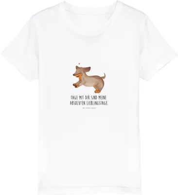 Produktbild von Mr. & Mrs. Panda Organic Kinder T-Shirt Hund Dackel 12-14 Jahre (152/164) - Weiß - Geschenk, Hunde, für, Öko, Kindershirt, Sprüche, Teenager, Dachshund, Kleinkinder