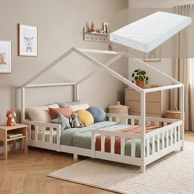 Immagine prodotto di Letto per bambini 'Treviolo' con materasso e protezione anticaduta 120x200cm Bianco