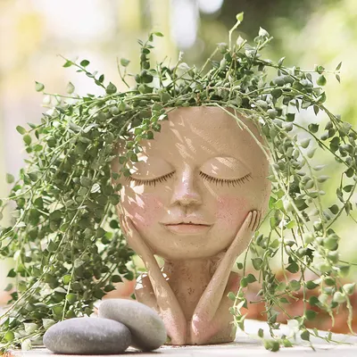 Produktbild von X Xhtang Blumentöpfe Gesicht kreative menschlicher Gesicht Vase mit Drainage Hole(Augen geschlossen）