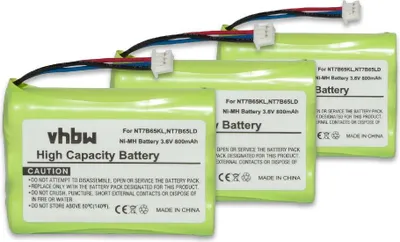 Produktbild von vhbw 3x Akku kompatibel mit Avaya WT9620, 20DT schnurlos Festnetz Telefon (800 mAh, 3,6 V, NiMH)