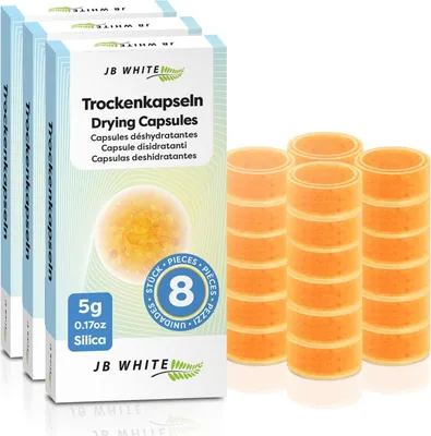 Produktbild von JB White 24 Stück Trockenkapseln für Hörgeräte, Hörgerät Trockentabletten, Trocknungskapseln für Trockenbox und Trockenbecher, Hoergeraete Trockner Zubehör (8er Set, Füllung je 5g)