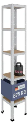 Produktbild von Metallregal – 180 x 30 x 30 cm – Verzinkt – 5 Einlegeböden