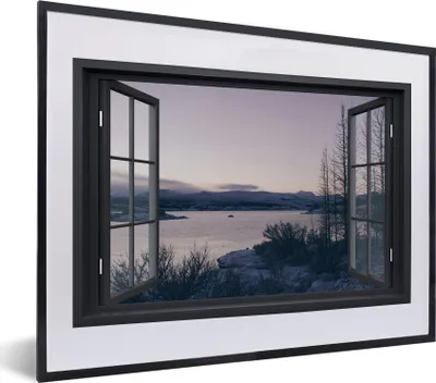 Produktbild von MuchoWow® MuchoWow® Gerahmtes Poster Aussicht - Berg - Nacht 40x30 cm - Poster mit zchwarzem Bilderrahmen - Bilderrahmen - Poster im Rahmen