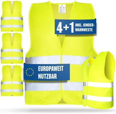 Produktbild von HELDENWERK® Warnwesten Auto 5er Set 4+1 Europaweit gültig nach EN ISO 20471