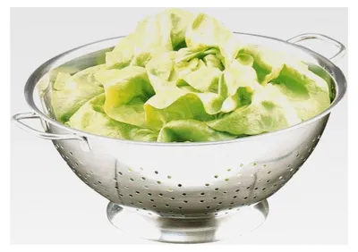 Produktbild von Salatseiher aus Edelstahl, platzsparendes Design, flache Obstschale Ø 28 cm