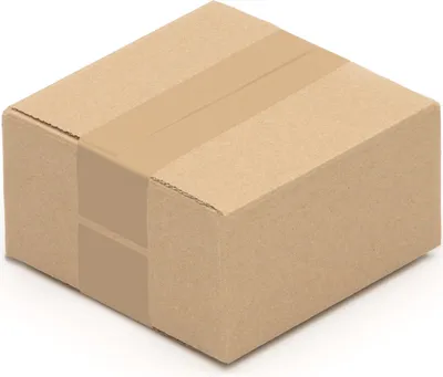 A single cardboard box is shown from a slightly elevated angle against a white background.