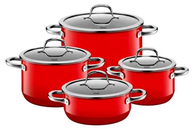 Produktbild von Topfset 4-teilig in Passion Red, Töpfe mit Glasdeckel, Silargan Funktionskeramik, Induktionstauglich, rot