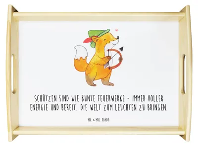 Produktbild von Mr. & Mrs. Panda Servier Tablett Schütze Astrologie - Weiß - Geschenk, Sternzeichen, Sofa, für bett, Küchentablett, Geschenkidee, Tierkreiszeichen, Servierplatte Holz