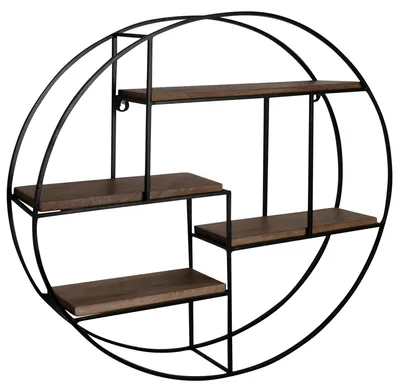 Produktbild von Wandregal Rund 70x70x18cm Mango Massivholz Metall Industrial Design