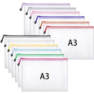 Immagine prodotto di Custodie per documenti formato A3, in PVC, con cerniera, disponibili in 12 colori, confezione da 12 pezzi