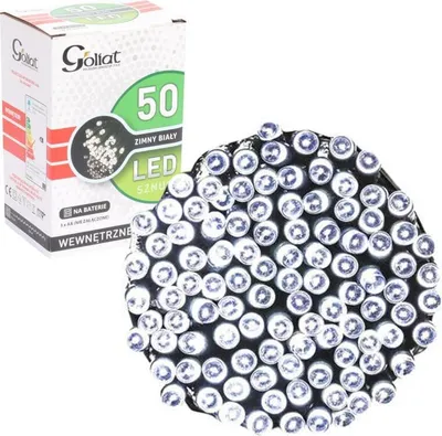 Zdjęcie produktu dla Świąteczna dekoracja - Lampki LED 50 sztuk, kolor zimny biały, na baterie, do użytku wewnętrznego