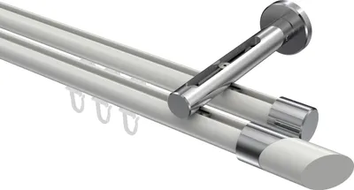 Produktbild von Interdeco Innenlaufstange / Gardinenstange mit Innenlauf Weiß / Chrom, Typ Siteno Verano (Schräge Bicolor), 20 mm Ø 2-läufig, 240 cm