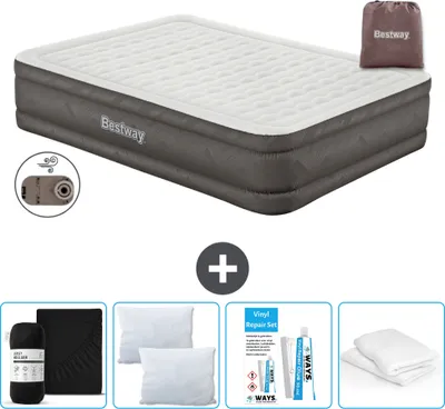 Produktbild von Doppelbett - 2 Personen - 152 x 203 x 46 cm - Braun - Mit Pumpe - Baumwollbezug - Kissen - Kissenbezug und Reparaturset