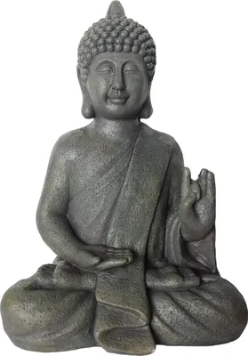 Produktbild von Relaxdays Buddha Figur sitzend, 52 cm, Gartenfigur, Vintage Dekofigur Wohnzimmer, wetterfest, frostsicher, anthrazit