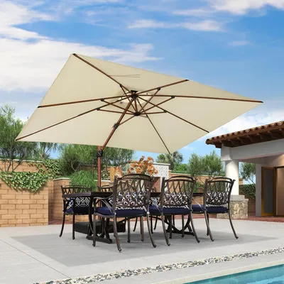 Produktbild von PURPLE LEAF Sonnenschirm Alu Holzoptik Ampelschirm Rechteckig 300 x 400 cm Außenbereich Gartenschirm mit Kurbel, für Garten,Terrasse, Pool, Beige