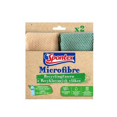 Produktbild von Spontex Microfibre Recyclingfasern x2 - Mikrofasertuch aus recycelten PET-Flaschen - effizient gegen Staub und Schmutz - 19700158