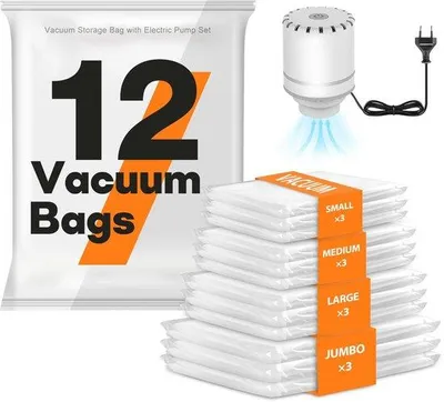 Image de Sacs de voyage et de rangement pour vêtements, 80 x 100 cm, lot de 3, avec pompe