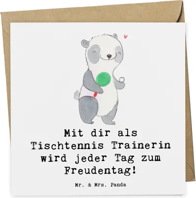 Produktbild von Mr. & Mrs. Panda Klappkarte Tischtennis Trainerin Freudentag - Weiß - Geschenk, Fitness, faltkarte, Glückwunschkarte, doppelkarte, Danksagung, Unterstützung, Grußkarte