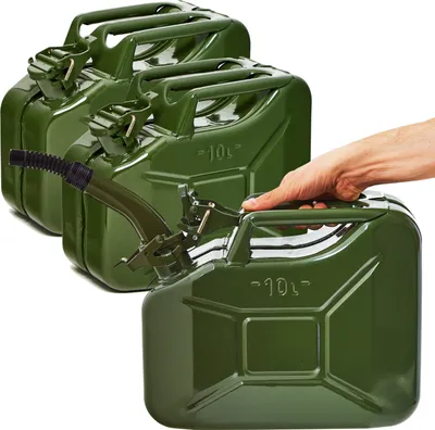 Produktbild von BW® Kraftstoffkanister Metall Benzinkanister 3x 10 Liter mit Ausgießer - Olivegrün RAL 6003 - UN-Zulassung - Hergestellt in Europa