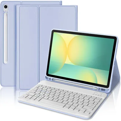 Image de Coque Clavier pour Samsung Galaxy Tab S10 FE / S10 Lite / S9 FE (10,9 Pouces) Synthécuir Lavande avec Clavier Bluetooth