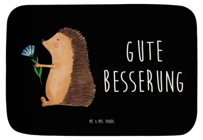Produktbild von Mr. & Mrs. Panda Badematte Igel Blumen - Schwarz - Geschenk, Badezimmer Matte, Lustige Sprüche, Besuch, Gute Besserung, Badvorleger, Badezimmerteppich, Badteppich