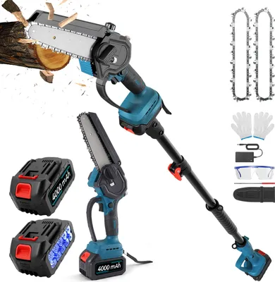 Produktbild von 2-in-1 Akku Hochentaster - Mini Kettensäge 15 cm mit Teleskopstange - Für Baumschnitt und Astpflege - Mit Akku - 220V EU Stecker