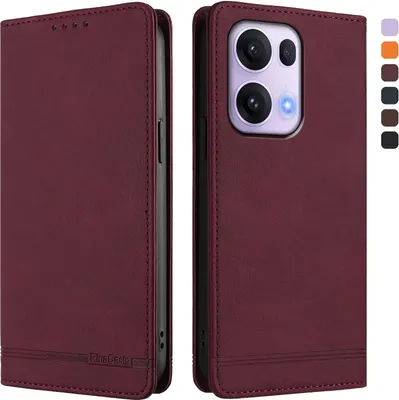 Produktbild von Hülle für Oppo Reno13 Pro 5G, Retro Kunstleder Ständer Klapphülle mit Kartenfächer und Magnetische Rot