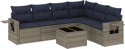 Produktbild von vidaXL 7-teiliges Gartensofa-Set mit Kissen, grau, Polyrattan